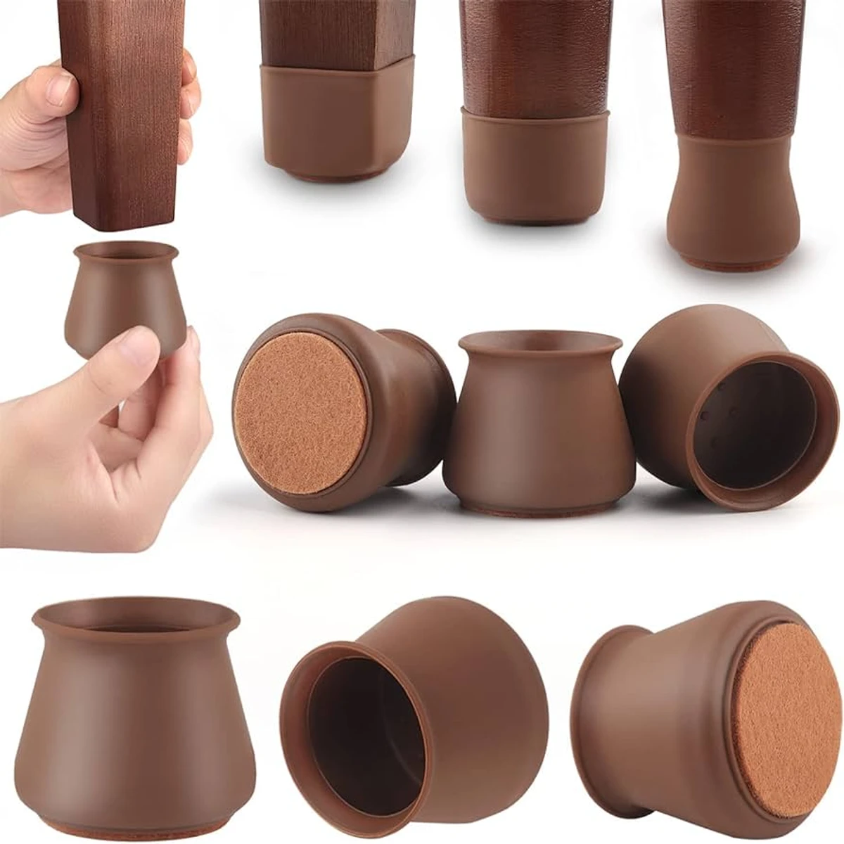 24 pcs Chair Leg Floor Protectors Felt Bottom Furniture Silicone Leg Caps, Chair Leg Covers to Reduce Noise, Easily Moving for Furniture Chair Feet,(coffee colour)