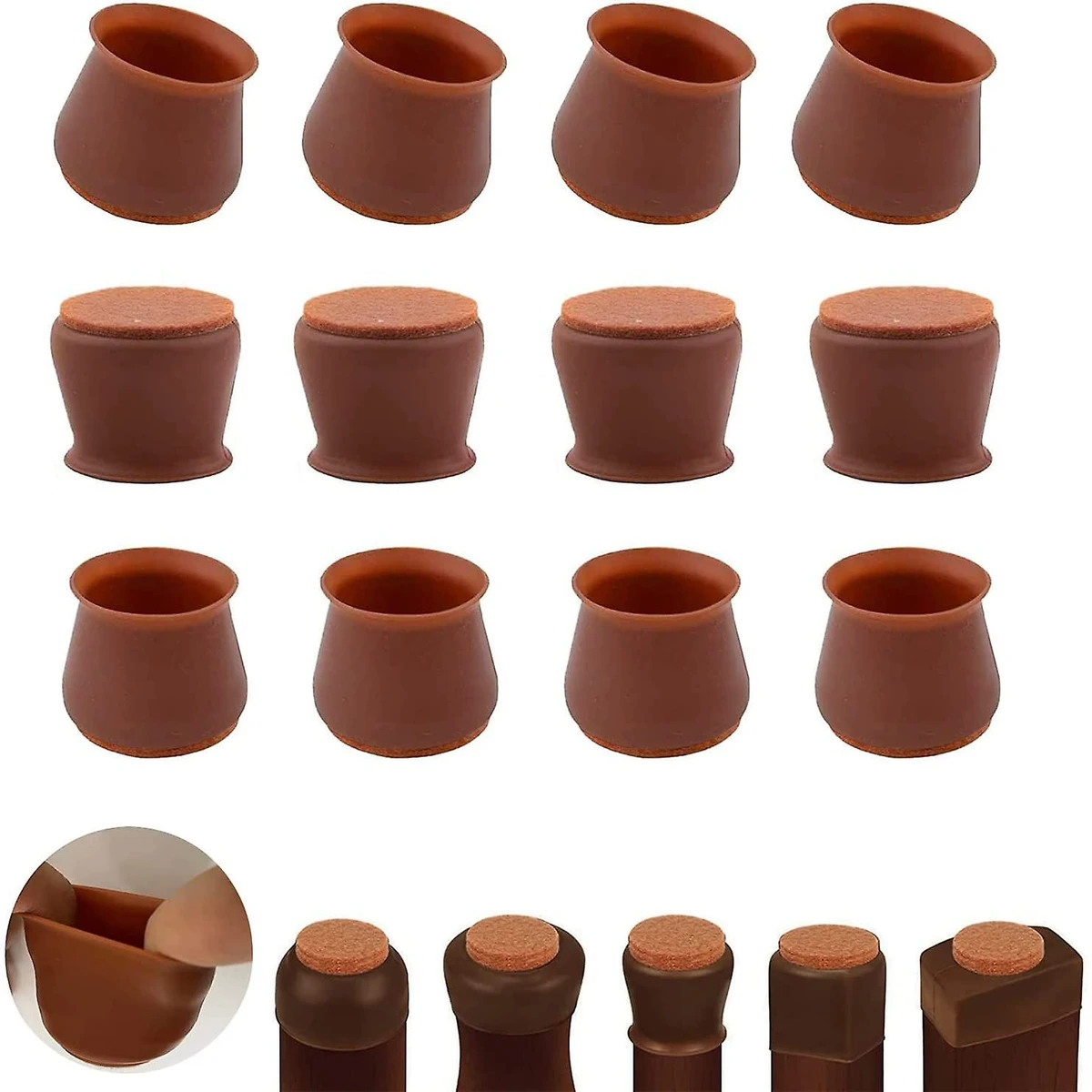 24 pcs Chair Leg Floor Protectors Felt Bottom Furniture Silicone Leg Caps, Chair Leg Covers to Reduce Noise, Easily Moving for Furniture Chair Feet,(coffee colour)