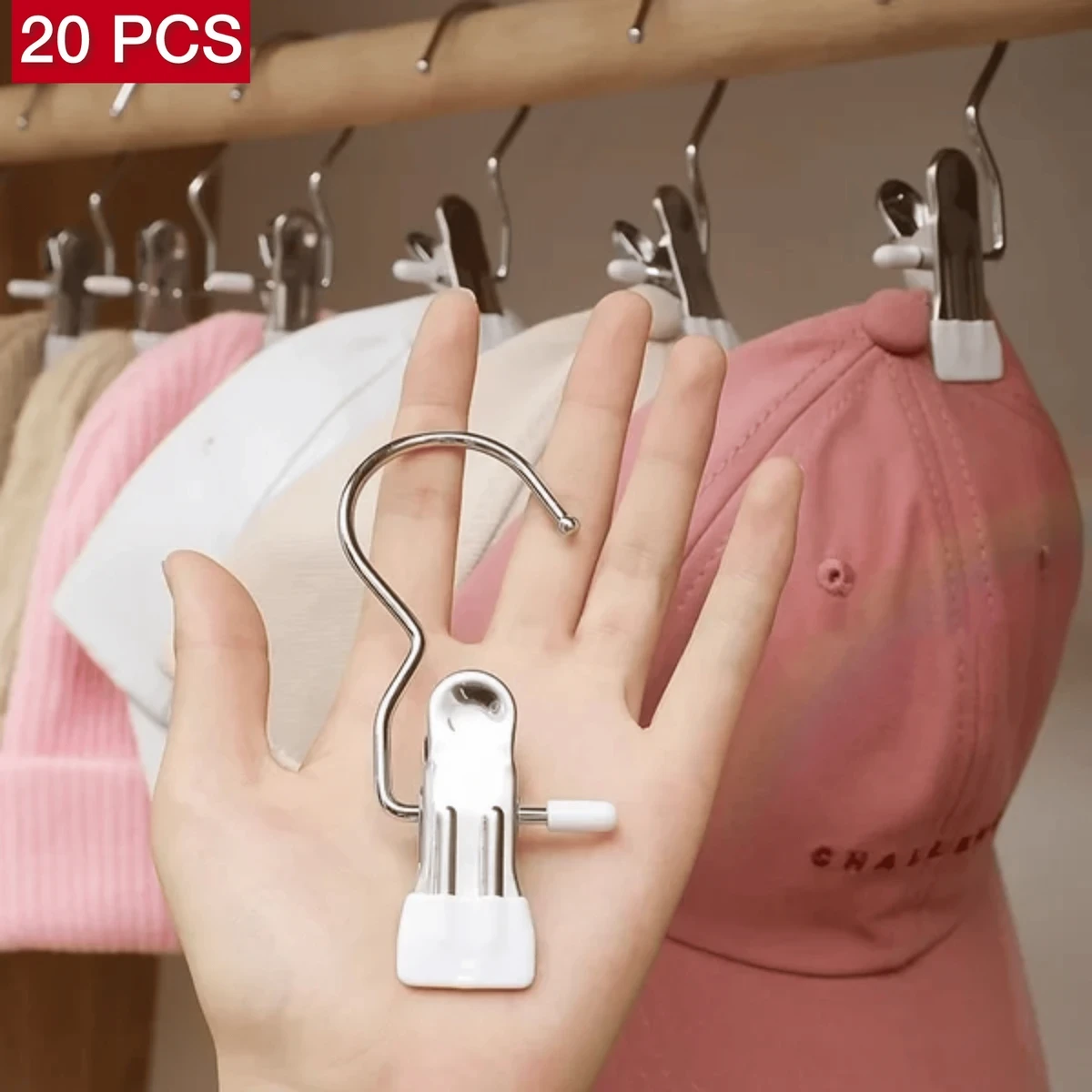 20 PCS Anti-rust Clip Space-saving Clothespin Hat Pants Storage Hanging Travel Hook