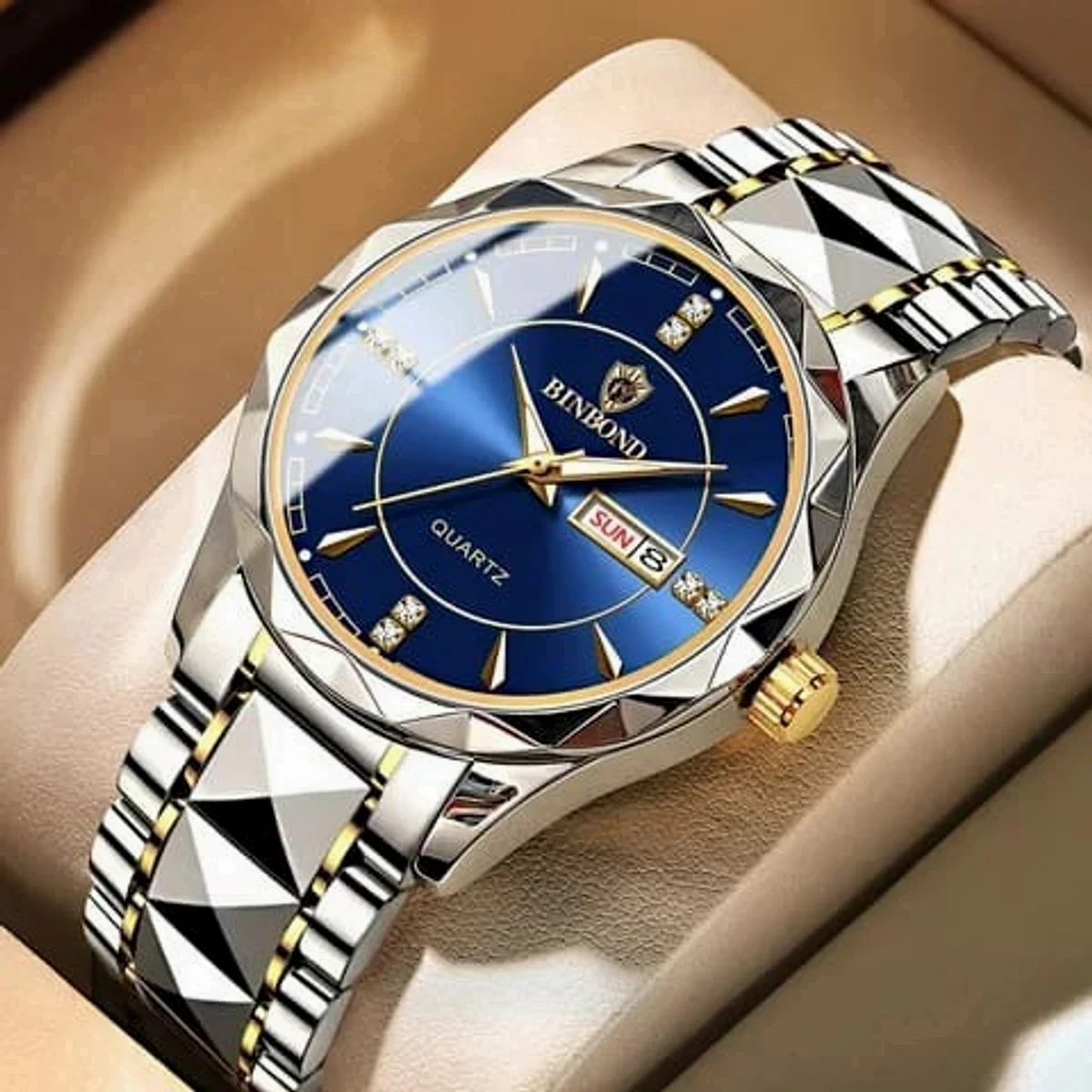 2024 New BINBOND Men's Watch Luxury Brand Business Gold Watch Waterproof Dual Calendar Luminous Stainless Steel Men's Quartz Wrist Watch